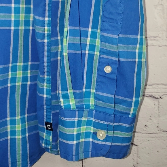Chaps Button Down Shirt Men XL Stretch Poplin Green Blue Plaid Size XL - Picture 2 of 7
